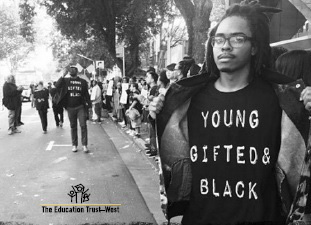 Young black man wearing Young, Gifted & Black t-shirt