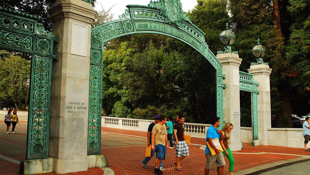 Students walking out the Sather Gates at Cal Berkeley