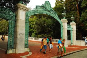 Students walking out the Sather Gates at Cal Berkeley