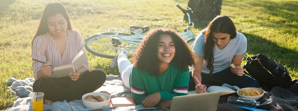 Students hanging out on the grass