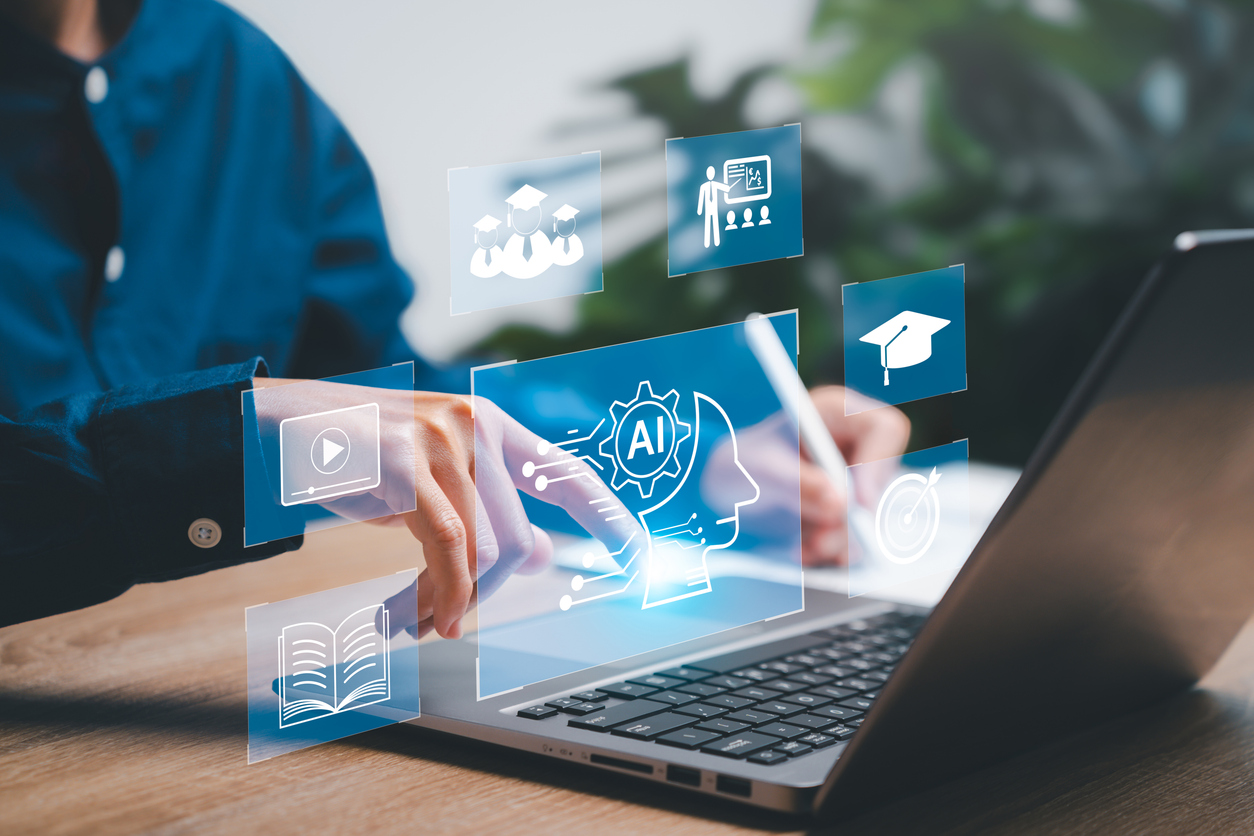 Person using laptop with AI Education images